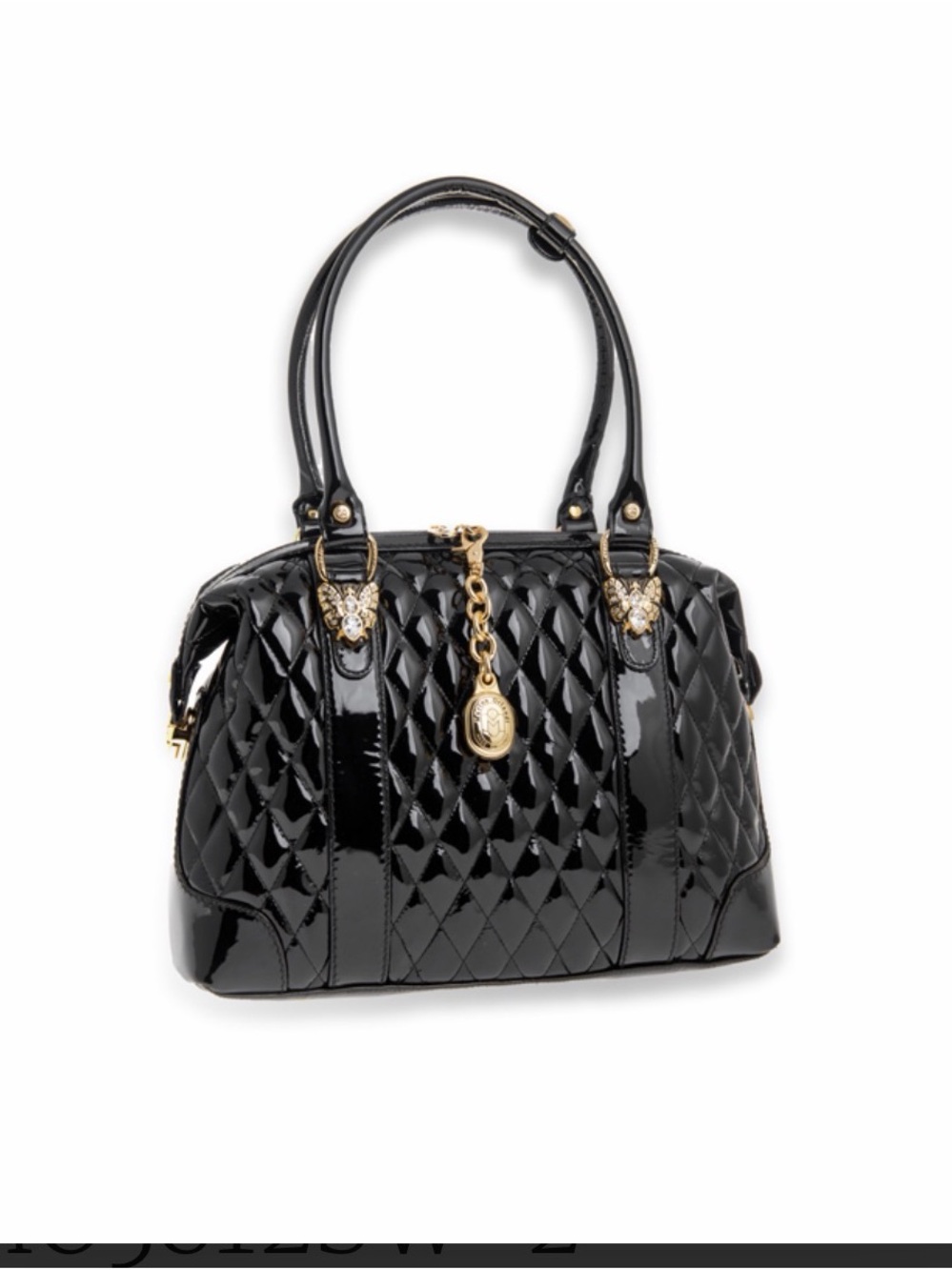 Marino Orlandi Black Quilted Patent Satchel with Gold Charm